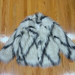 Zara Cream Teddy Jacket with Black Streaks